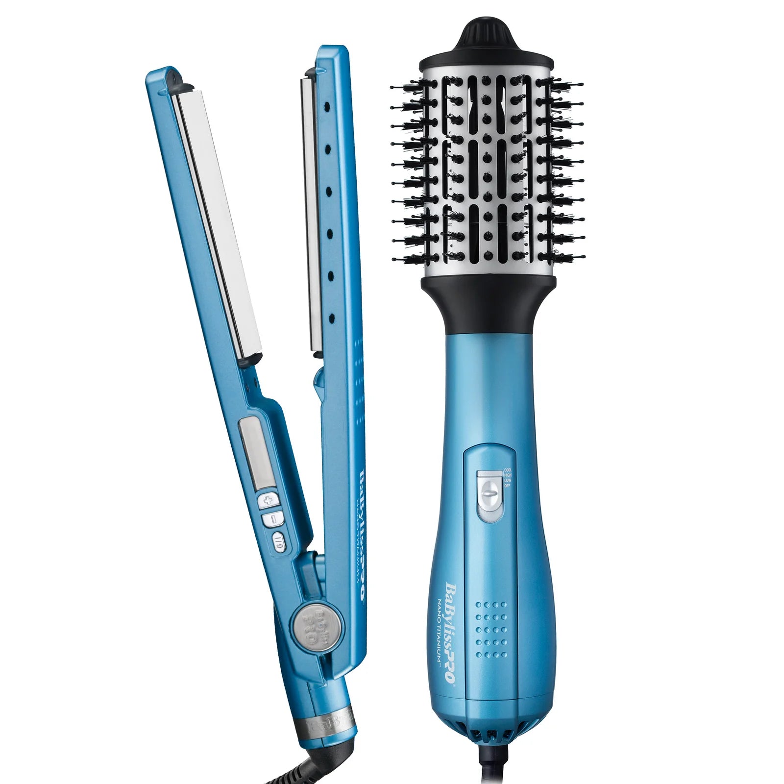 Set Cepillo Aire Plancha Cabello Azul
