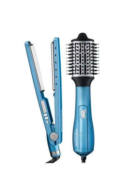 Set Cepillo Aire Plancha Cabello Azul